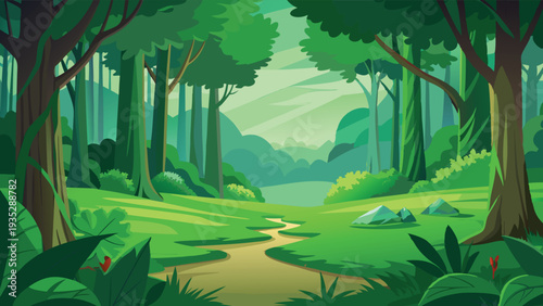 Beautiful green forest with clearing vector illustration