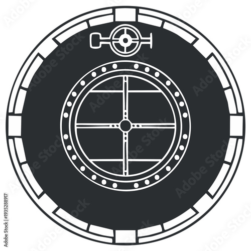 Vintage steampunk porthole or submarine hatch industrial design element graphic concept