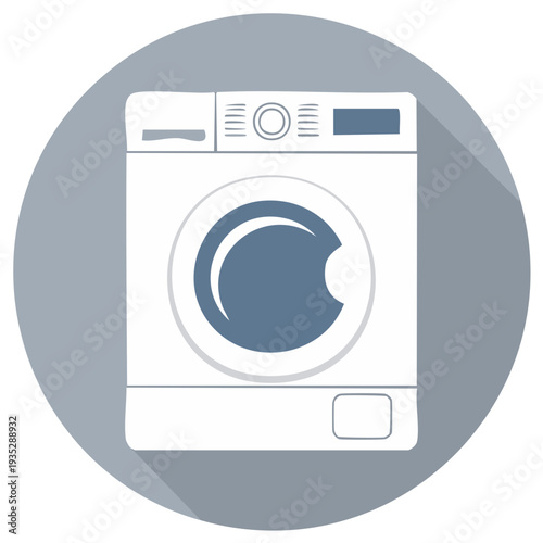 Isolated Front Load Washing Machine Vector Illustration. Laundry Appliance Icon on Circle Shape