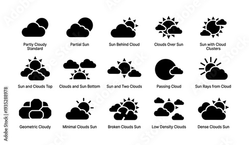 Vector icons of various sun and cloud weather conditions