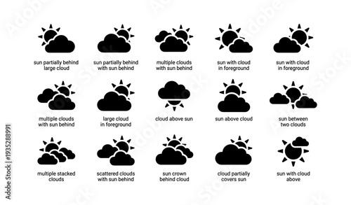 Various sun and cloud weather icons depicting different skies