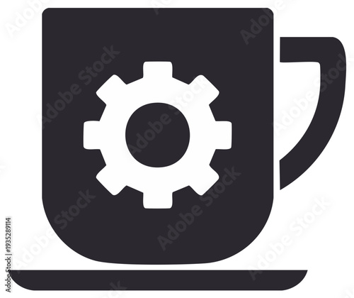 Coffee Mug with Gear Symbol Representing Business Process or Productivity