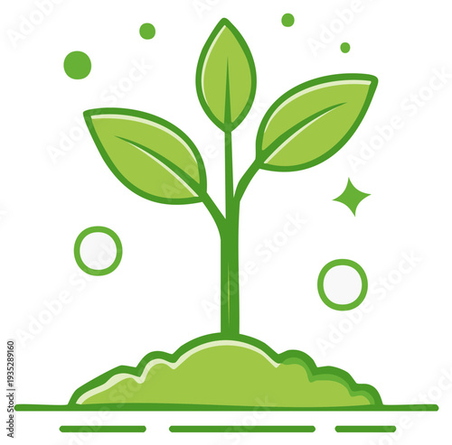 Stylized Green Plant Growing From Soil Symbolizing Growth and Sustainability Initiatives