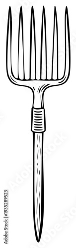 Vintage Stylized Garden Fork Tool Illustration