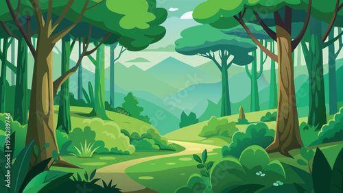 Beautiful green forest with clearing vector illustration