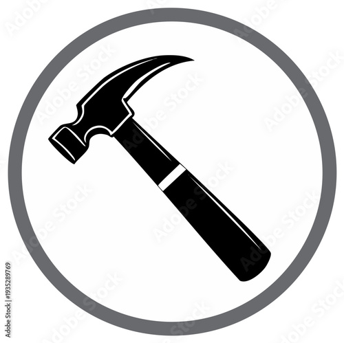 Illustration of Black Hammer Tool in a Gray Circle for Construction Projects