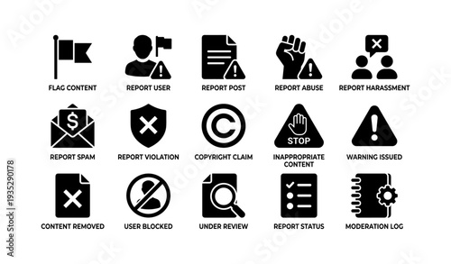 Social media icons for reporting and moderation actions