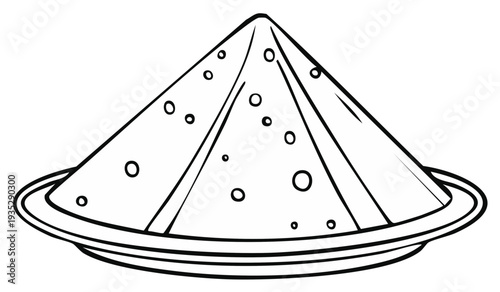 Conical heap of granulated ingredient on a round plate simple line art illustration