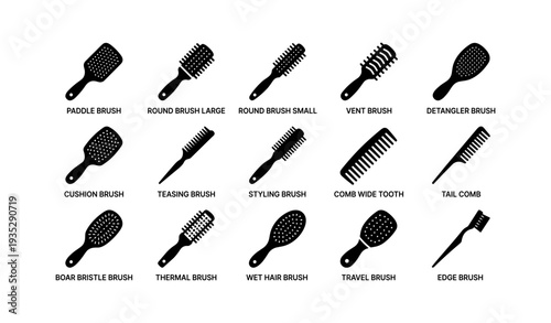 Variety of hair brushes and combs for different styling needs