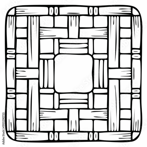 Decorative Woven Pattern Square Frame Border with Central Empty Space for Text or Design Elements