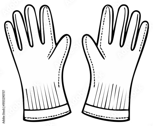 Pair of Gloves Outline Illustration. Protective Gear, Handwear Fashion Accessory, Winter Apparel.