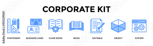 Corporate Kit Icon Set Collection Pack Banner Web Vector Illustration  Concept Containing Standardize Corporate Materials Into Cohesive Brand System