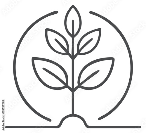 Minimalist icon of a growing plant within a circular frame symbolizing sustainability and growth