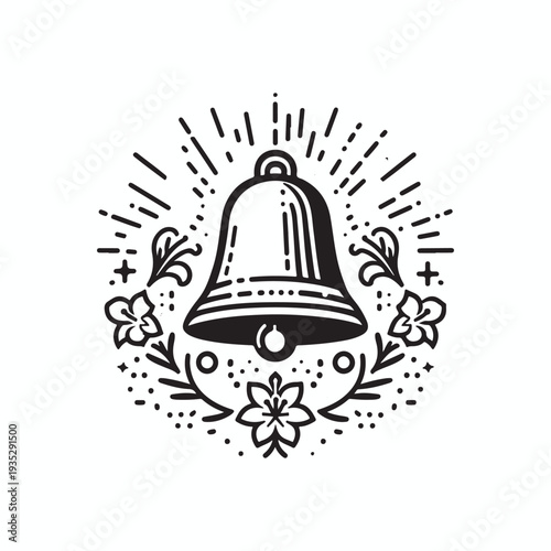 

Shiny golden Christmas bell vector illustration featuring a metallic brass ornament for holiday celebration and jingle sound icon design