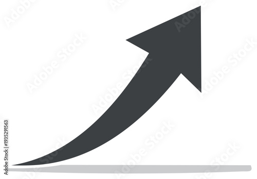 Dark gray arrow curving upwards symbolizing business growth financial progress and increasing trend