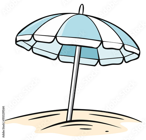 Cartoon Beach Umbrella on Sand, Summer Recreation Illustration