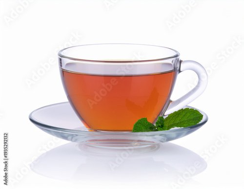 Glass Cup of Herbal Tea on Saucer.