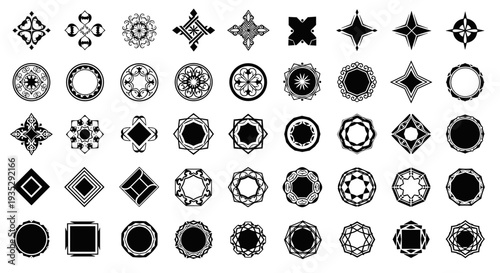Hand Drawn Decorative Shapes Set with Geometric Ornaments, Vintage Doodle Symbols, Abstract Circle and Star Elements Collection for Logo Design, Branding, Patterns and Vector Graphic Elements