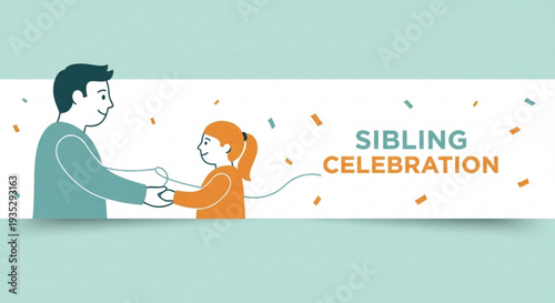 Brother and sister celebrating together with confetti background