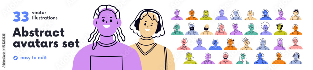 custom made wallpaper toronto digitalModern abstract avatars set. Colored head portraits of diverse people. Happy smiling faces of men and women characters, drawn user profiles. Flat vector illustration isolated on white background