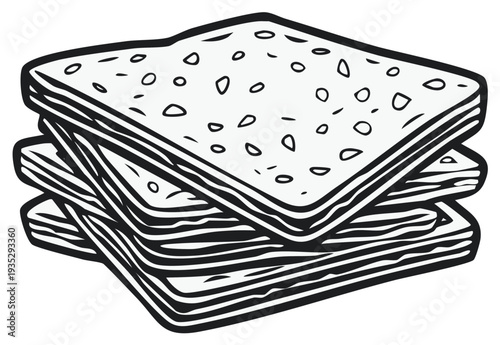Stack of Sliced Bread Graphic Illustration Loaf Pieces Food Staple Simple Monochrome Line Art