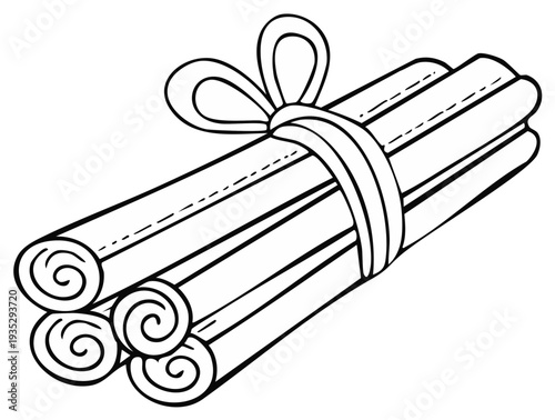 Bundled cinnamon sticks tied with a ribbon bow graphic illustration
