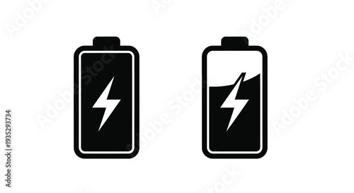 Two black battery icons one full and one partially discharged with lightning bolts