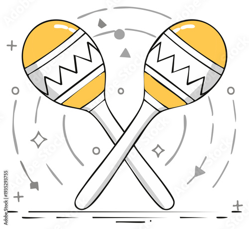 Cartoon Maracas Duo Cross Illustration Musical Instrument Percussion Shakers