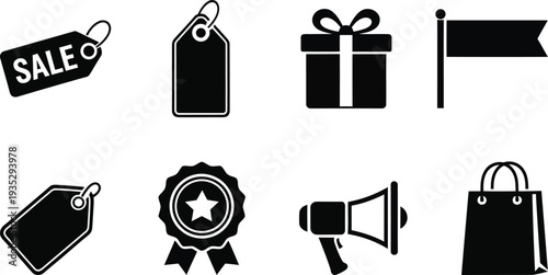 silhouette icons for shopping and sales on white background 