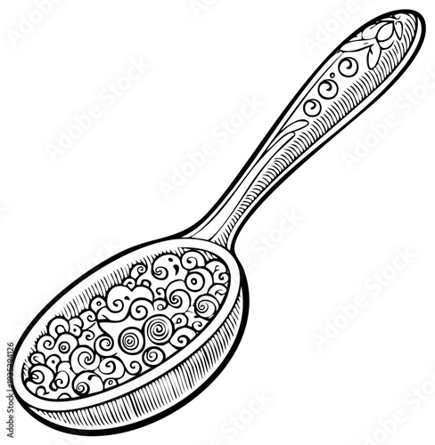 Detailed ornate decorative spoon with swirling design, vintage style