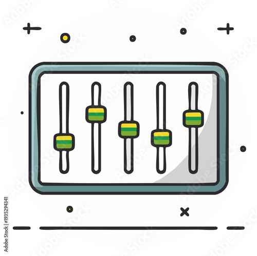 Sound Mixing Console Icon Illustration Featuring Volume Sliders and Adjustments for Audio Production and Creative Soundscapes