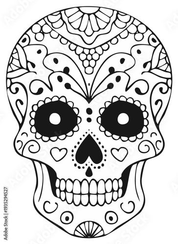 Ornate Black and White Sugar Skull Design for Celebration and Remembrance