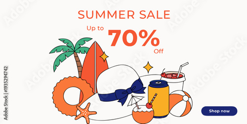 Summer Sale promotion with beach theme and discount