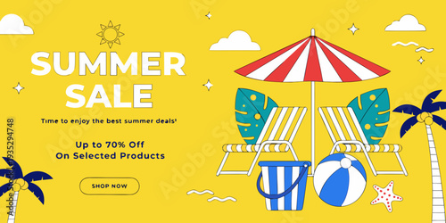 Summer sale banner illustration on a yellow background
