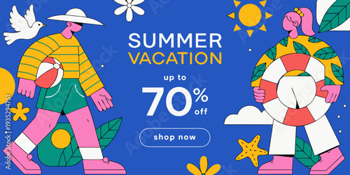 Summer vacation sale banner illustration 