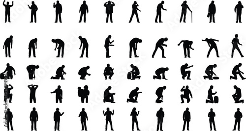Large Collection of People Silhouettes Featuring Men and Women in Various Standing Sitting Kneeling and Walking Poses for Diverse Vector Graphic Design