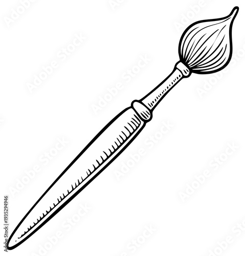 Black and White Line Art Drawing of a Traditional Paintbrush