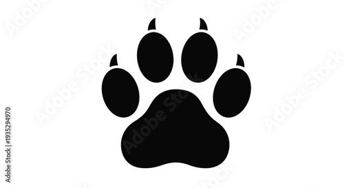 A black silhouette of a large animal paw print against a white background