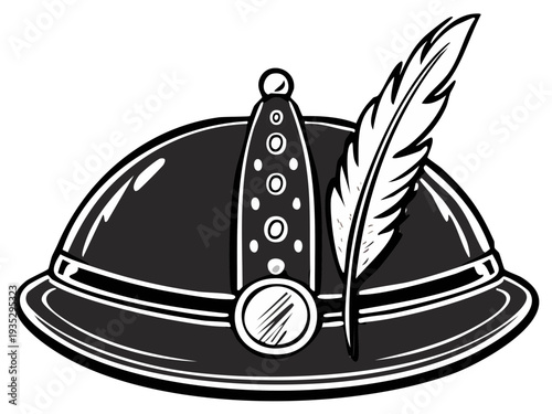 Cartoon drawing of an antique helmet with feather decoration