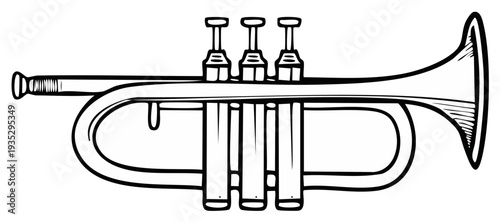 Line art illustration featuring a trumpet musical instrument for artistic design use