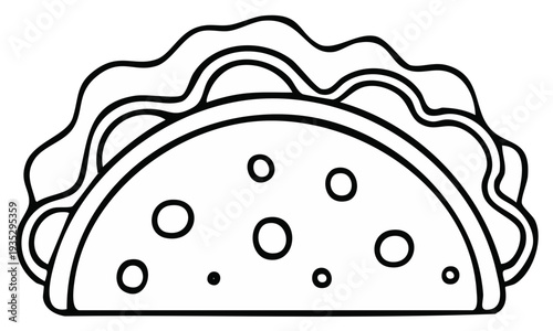 Black and white illustration of a taco