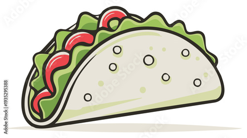 Cartoon Taco Graphic Illustration with Lettuce and Tomatoes: Fresh Culinary Delight for Food Design