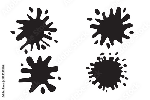 This set of ink blots vector icons features a summer sun and autumn leaf pattern with orange and yellow paint splash elements for a decorative nature art illustration design