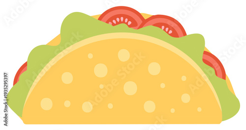 Stylized illustration of a taco with lettuce and tomato filling