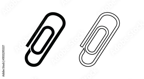 Two paper clips one solid black and one outlined on a white background