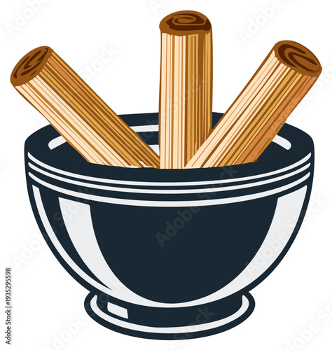 Wooden sticks in a dark bowl for incense or aromatherapy still life