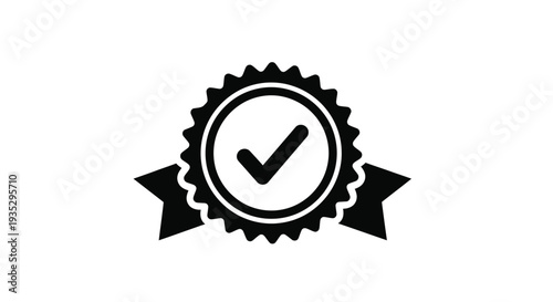 Black and white rosette icon with a central checkmark symbol