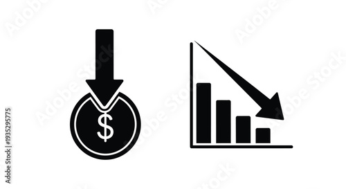 Financial decline illustrated with a falling dollar sign and decreasing graph
