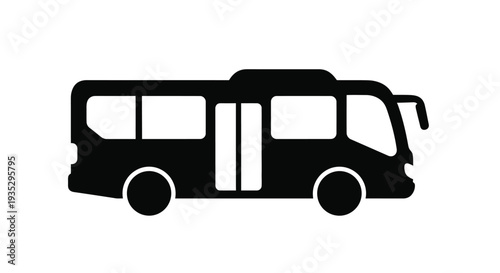 Simple black silhouette of a passenger bus on a white background