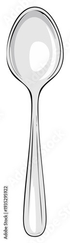 Simple vector illustration of a metallic silver spoon, a common kitchen and dining utensil.